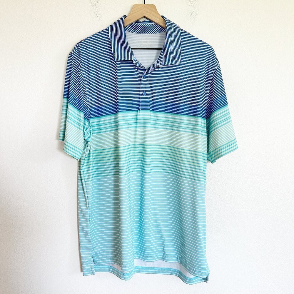 Vineyard Vines Polo L Blue Stripe Performance Short Sleeve Shirt Golf